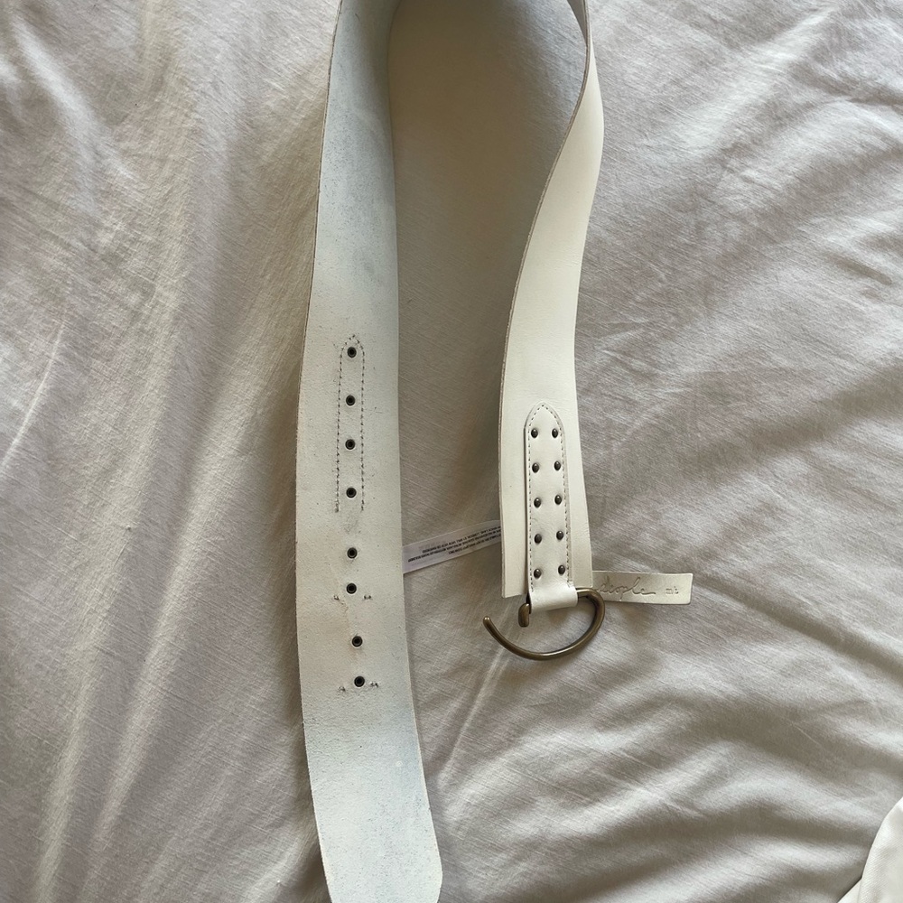 Free People White Leather Belt with Antique Brass Ring